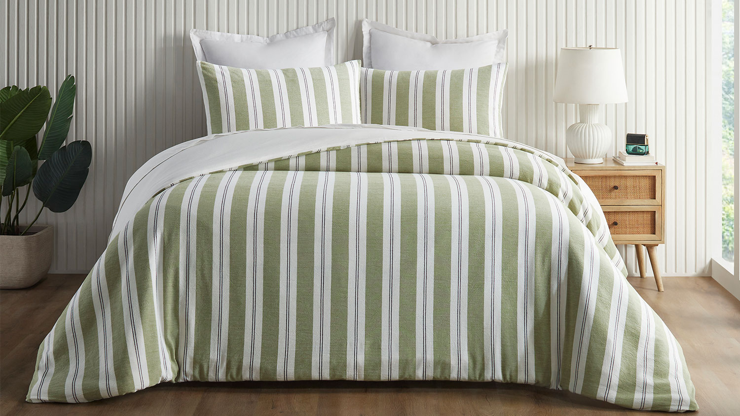 Curtis Stripe Sage Duvet Cover Set by L'Avenue