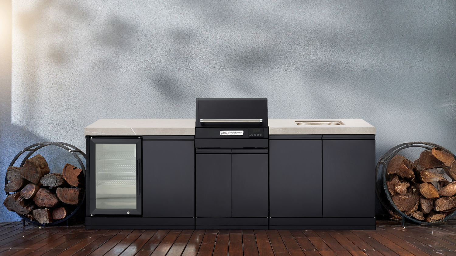 Crossray Outdoor Electric BBQ Kitchen with Single Fridge and Sink