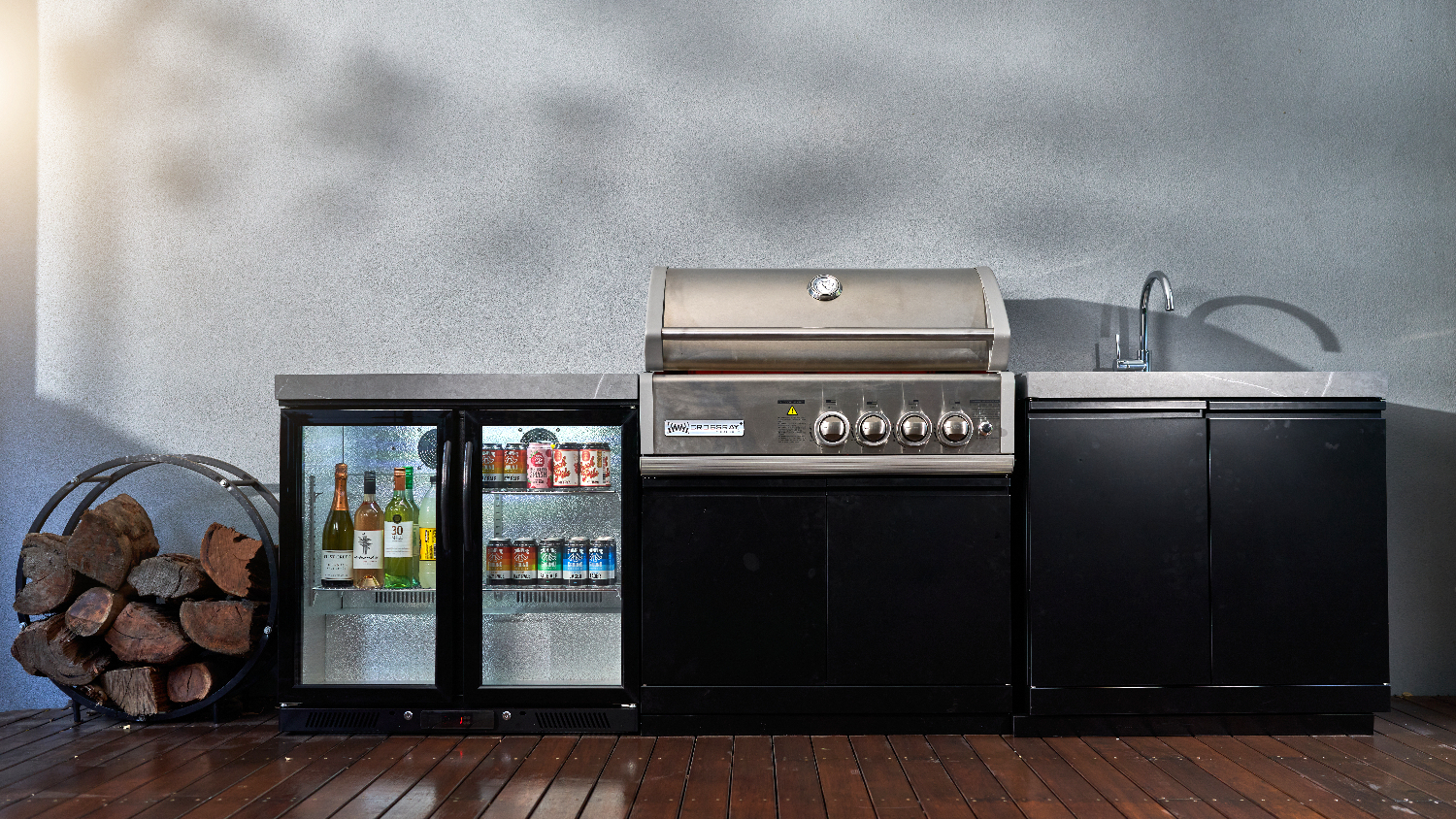 Crossray 4 Burner Outdoor Gas BBQ Kitchen with Double Fridge and Sink