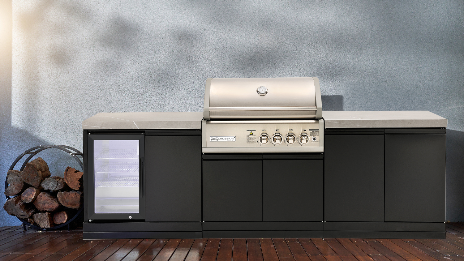 Crossray 4 Burner Outdoor Gas BBQ Kitchen with Single Fridge