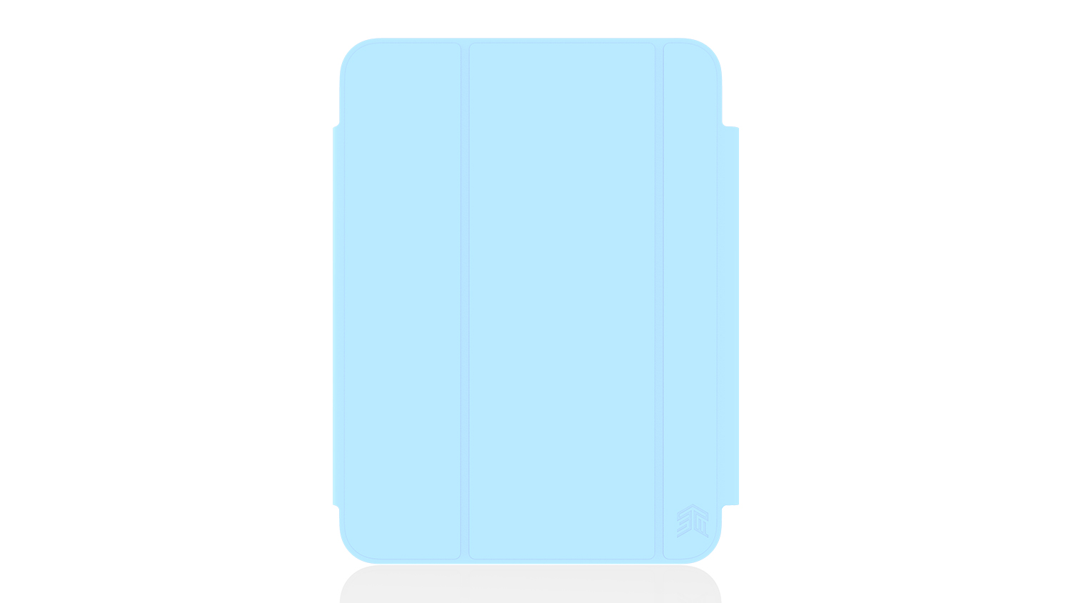 Front view of the mist blue STM Studio Max Case