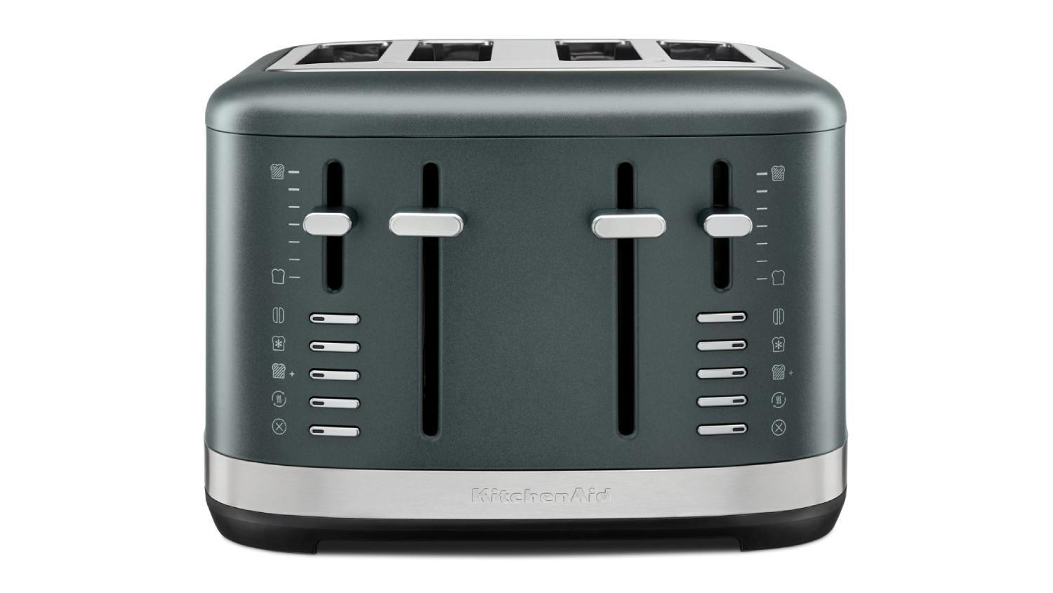 A front view of a 4 slice toaster
