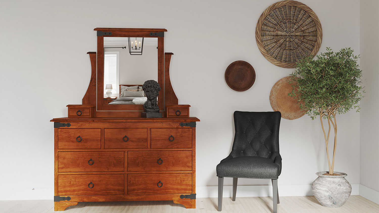 Nordic 9 Drawer Dresser and Mirror, NZ-made, stylish and durable bedroom furniture crafted from NZ pine - Sienna