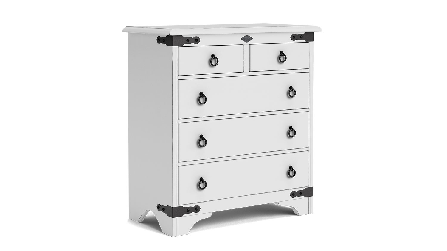 Nordic 5 Drawer Lowboy, NZ-made bedroom drawers crafted from NZ pine, stylish and durable wooded furniture - Aged White Paint