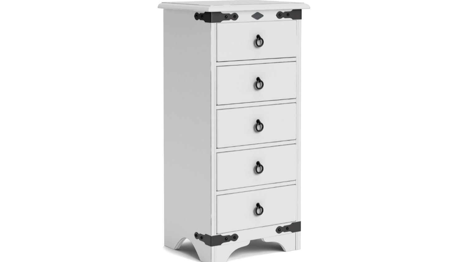 Nordic 5 Drawer Tallboy, NZ-made bedroom drawers crafted from NZ pine, stylish and durable wooded furniture – Aged White Paint