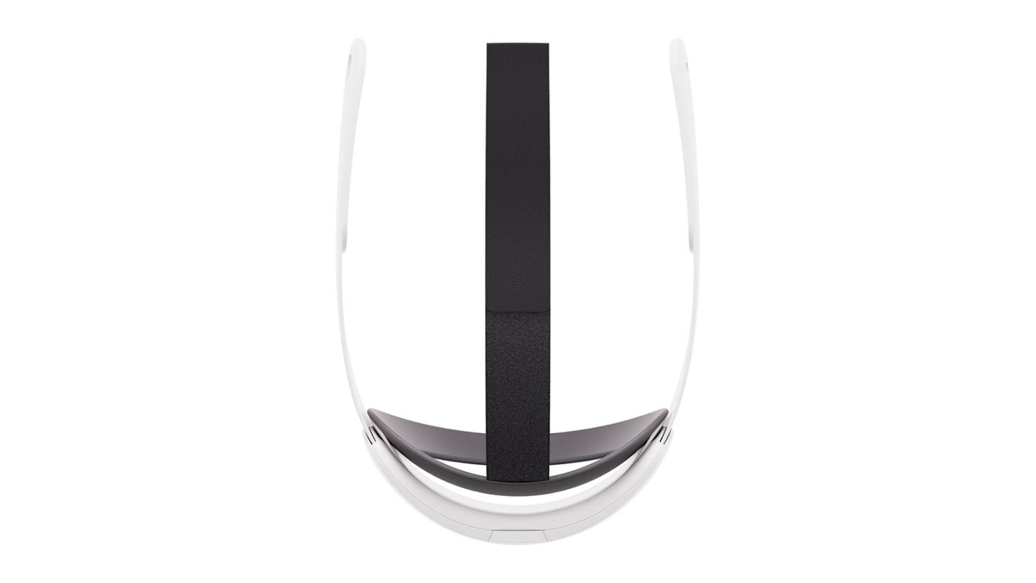Top view of a white VR headset with a black adjustable strap