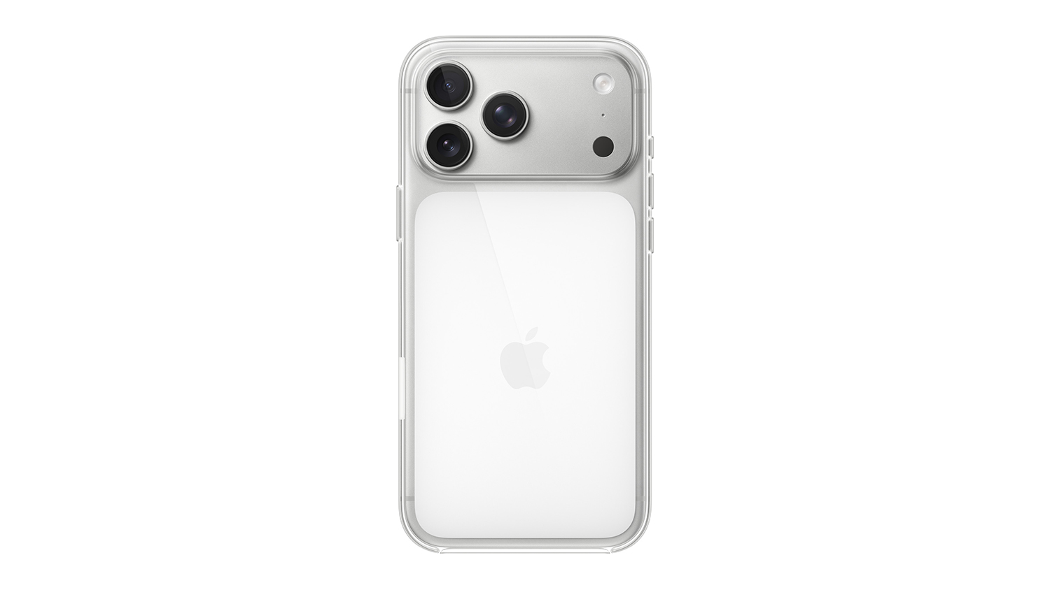 Clear iPhone 17 Pro Max case with Apple logo on the back