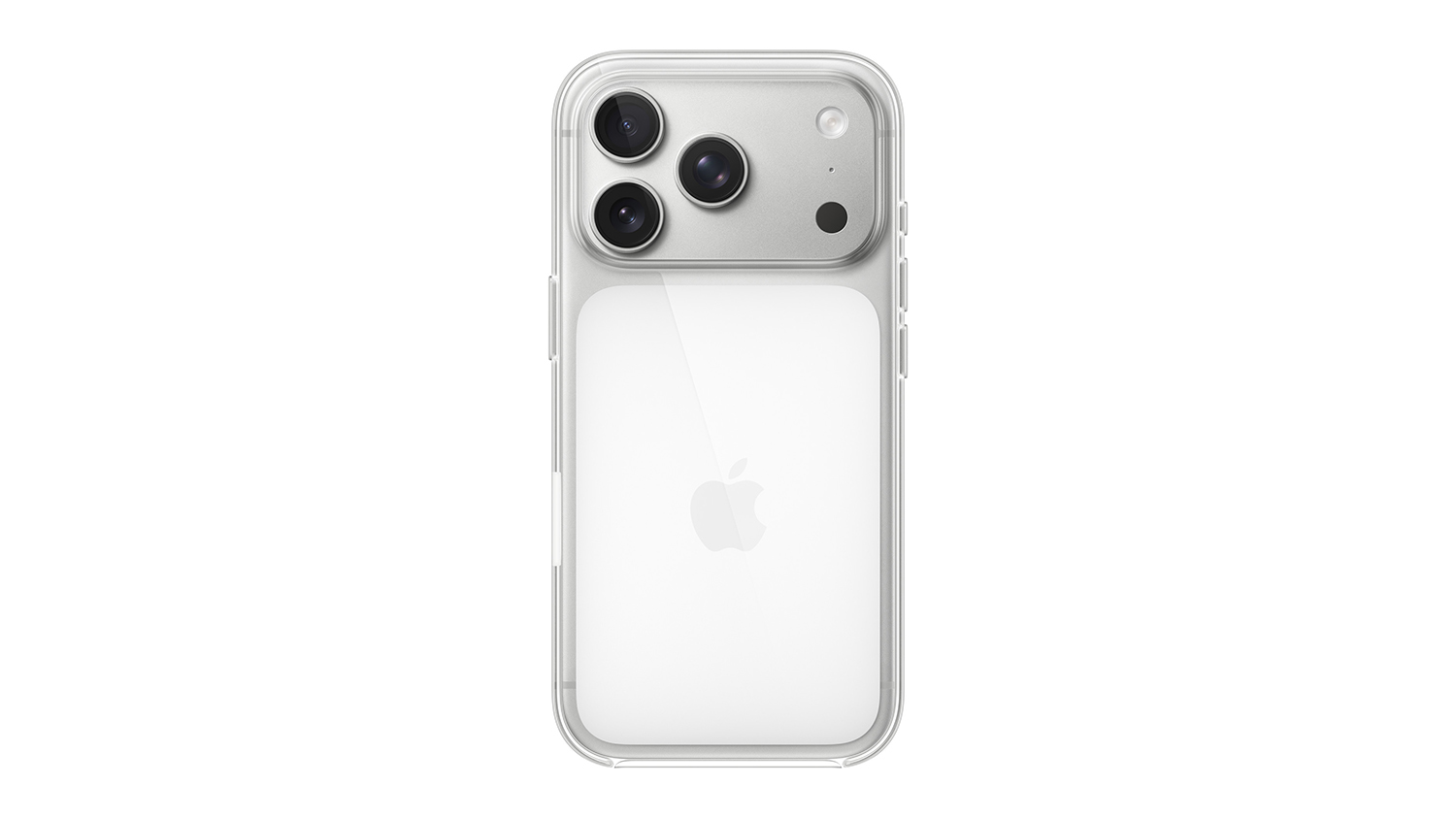 Clear iPhone 17 Pro case with Apple logo on the back
