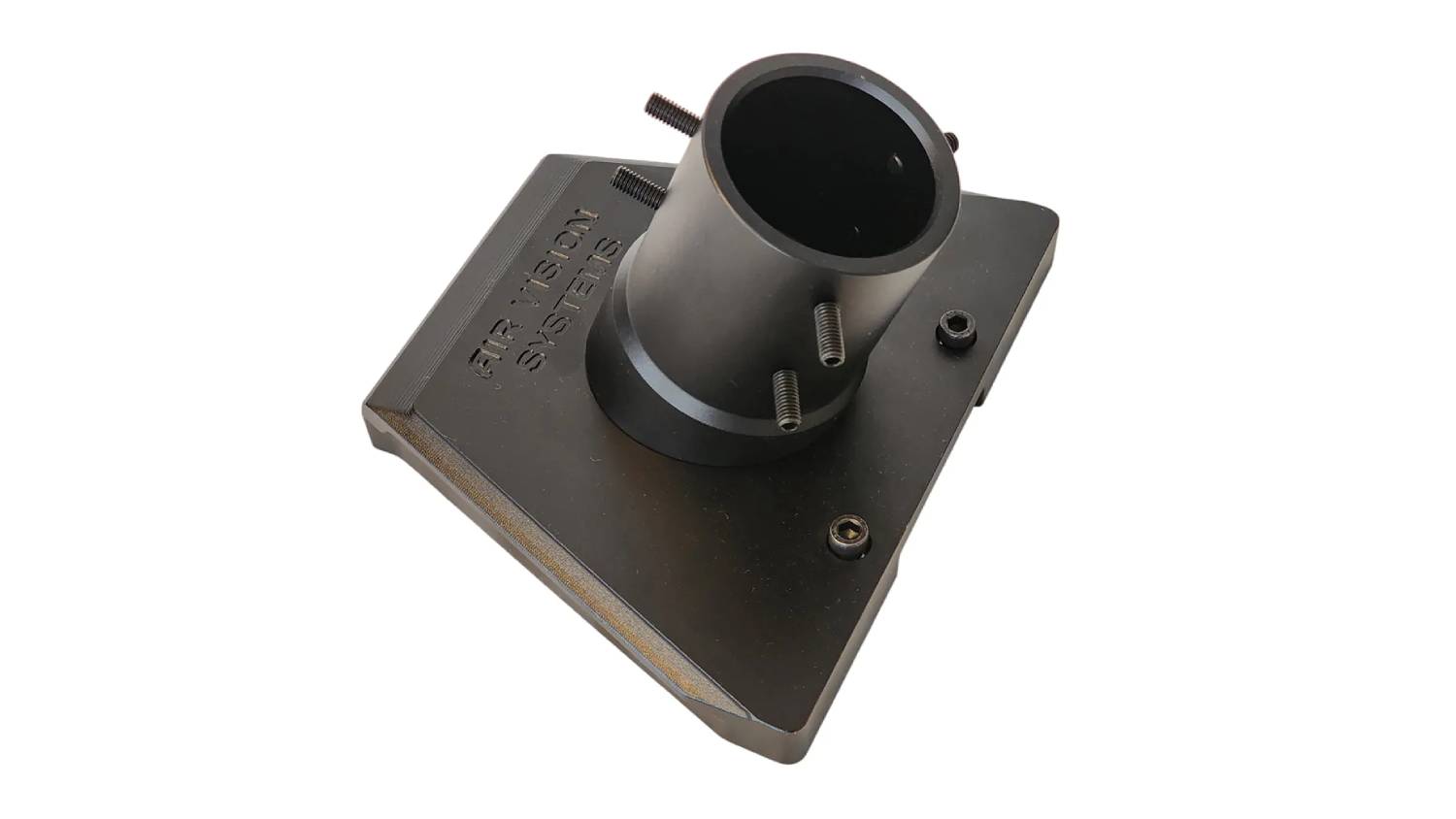 A black Air Vision Systems Starlink Gen3 clip-in pole adapter with cylindrical tube and screws