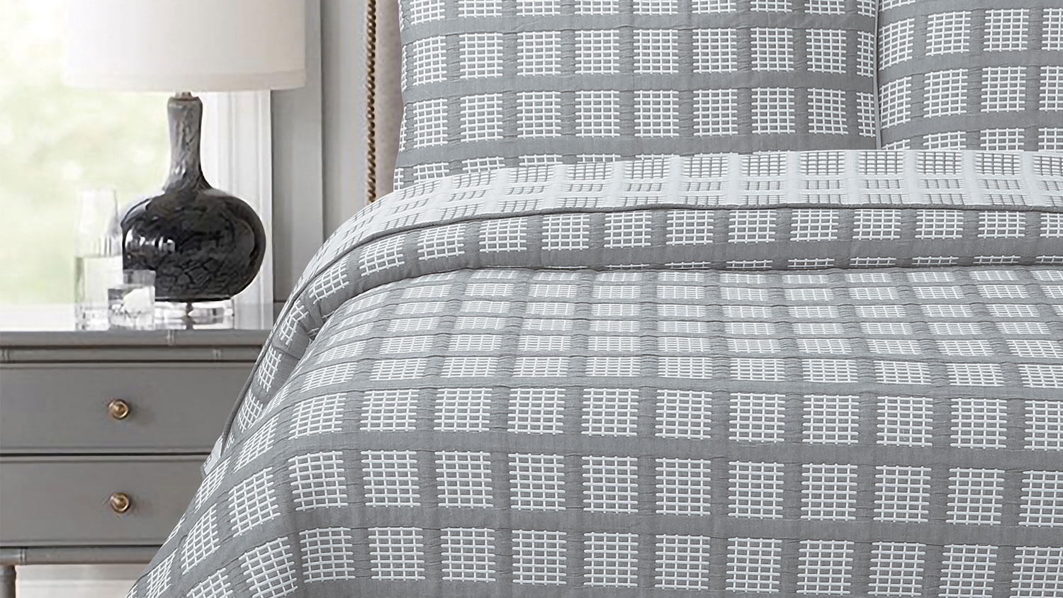 Hampton Check Charcoal Coverlet Set
