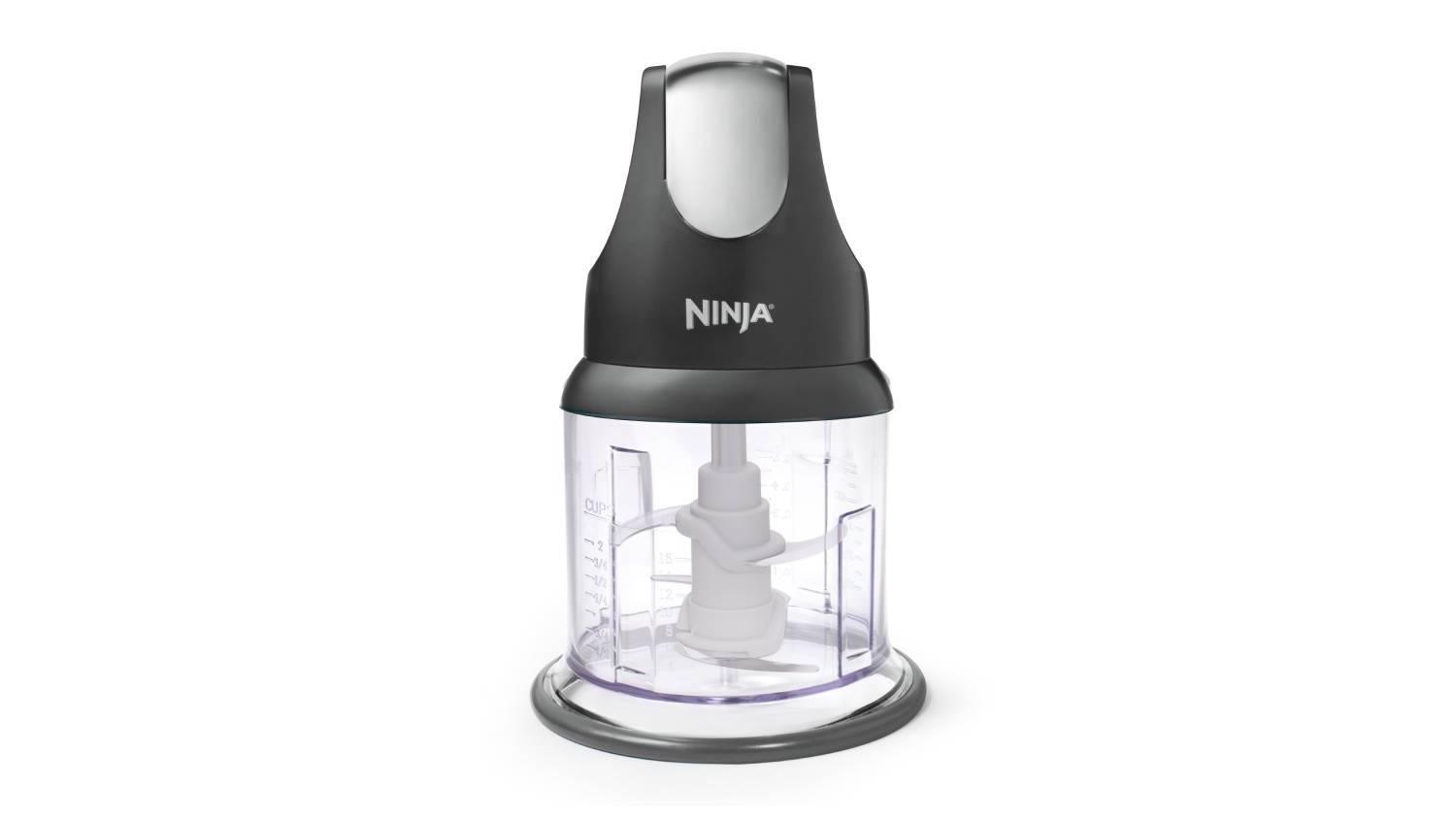 Ninja Express Chop 420ml Food Chopper with black and silver top, clear container, and visible blades