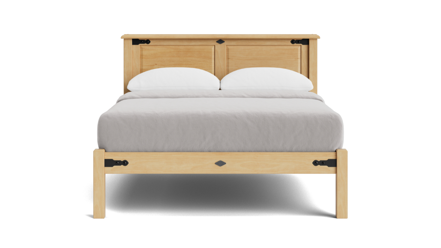 Nordic Panelled Bed Frame, NZ-made, stylish and durable bedroom furniture crafted from NZ pine - Lt Oak