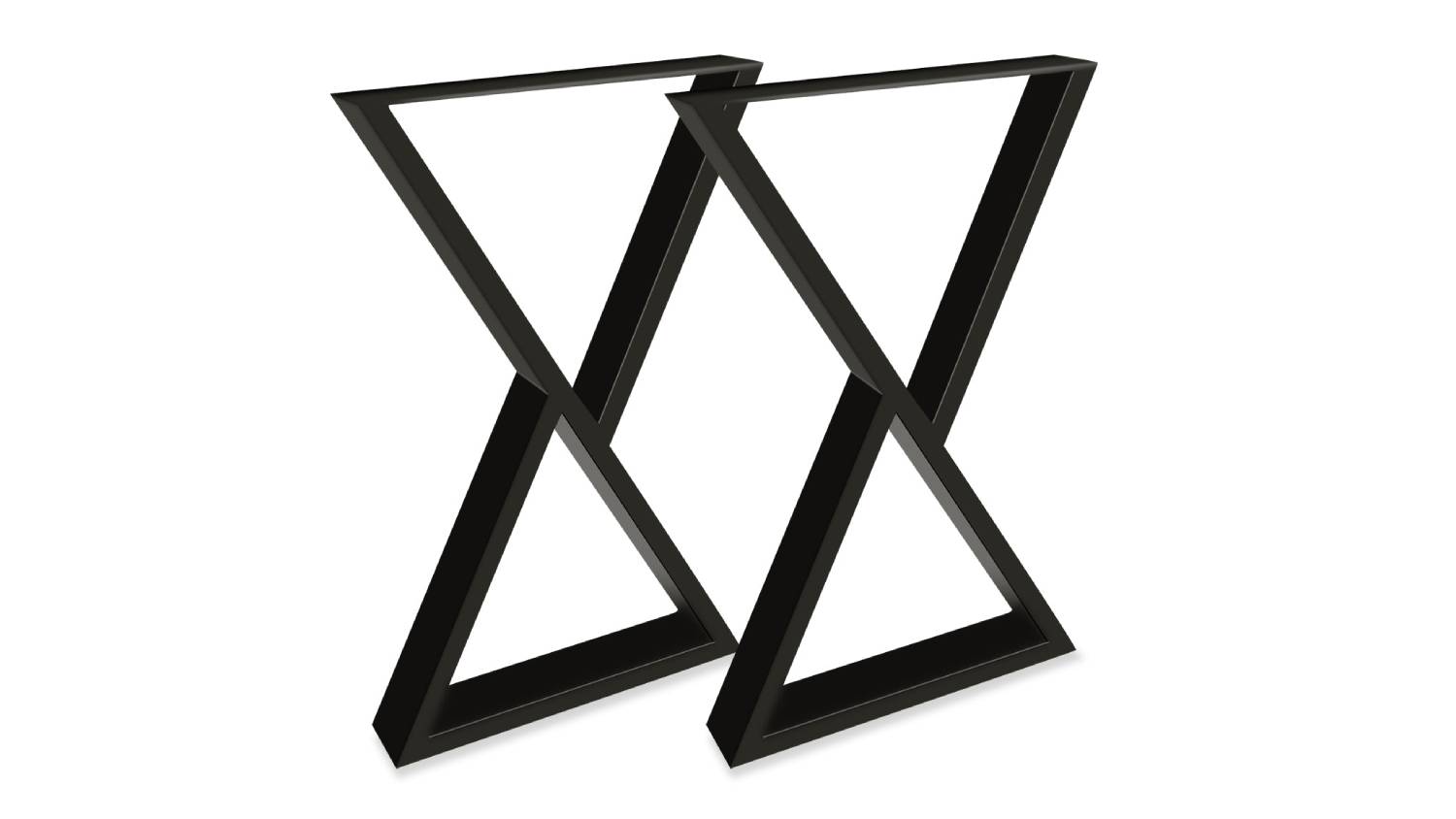 A black metal table legs with an intersecting triangular hourglass design