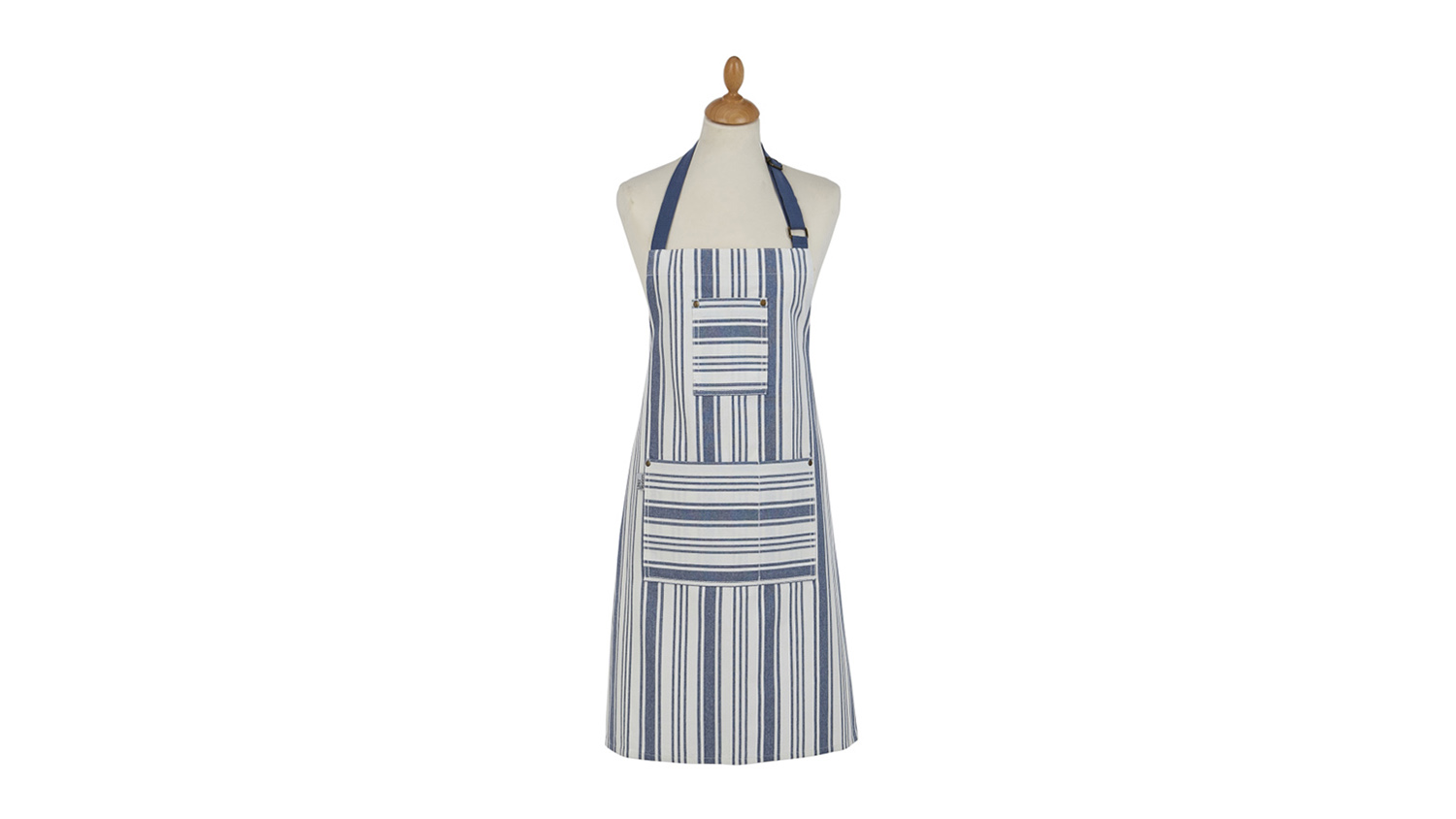 A mannequin is dressed in an Ulster Weavers Denim Stripe Cotton Apron