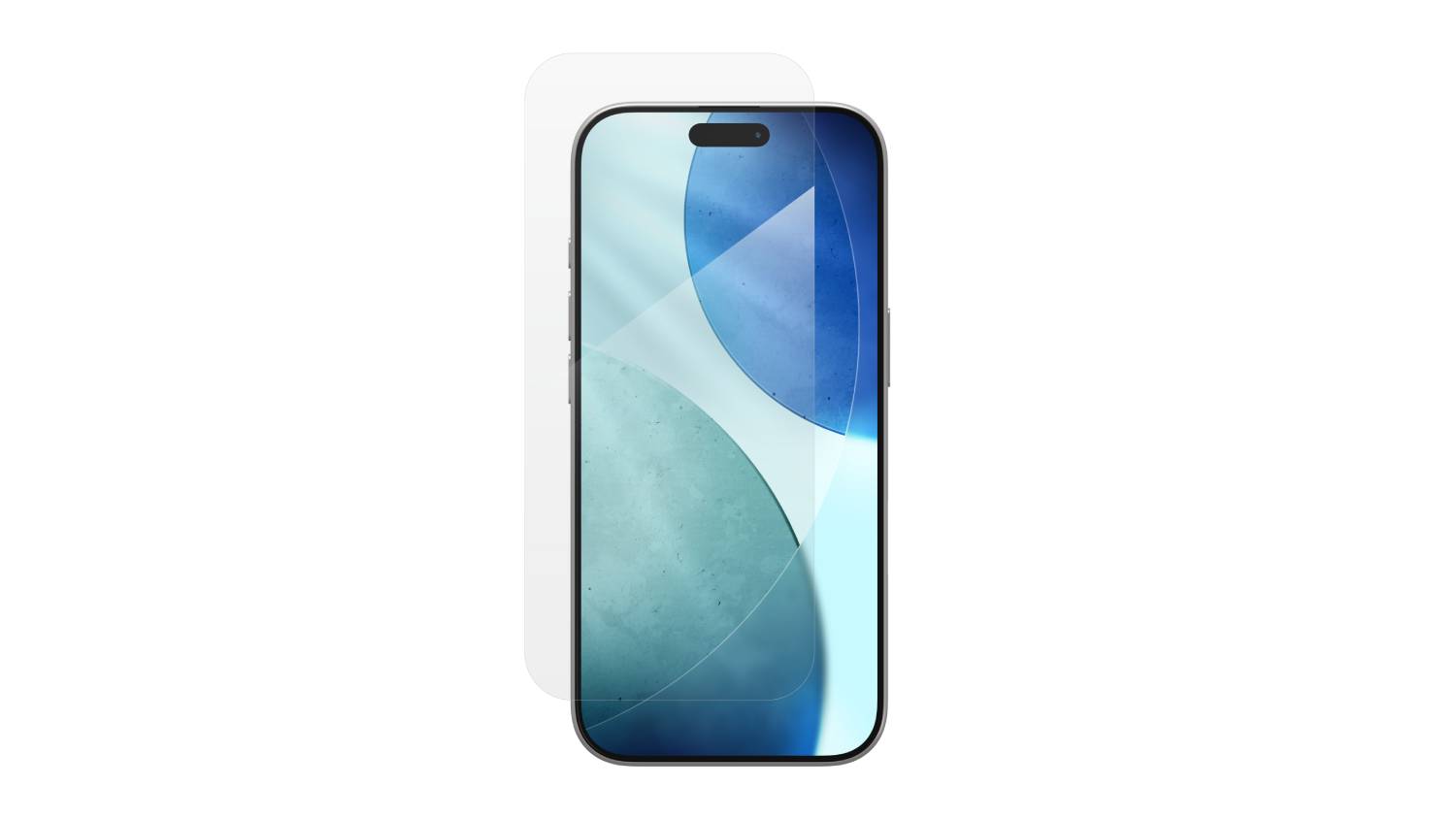 Smartphone with a fully applied screen protector, showing a vibrant shades of blue wallpaper
