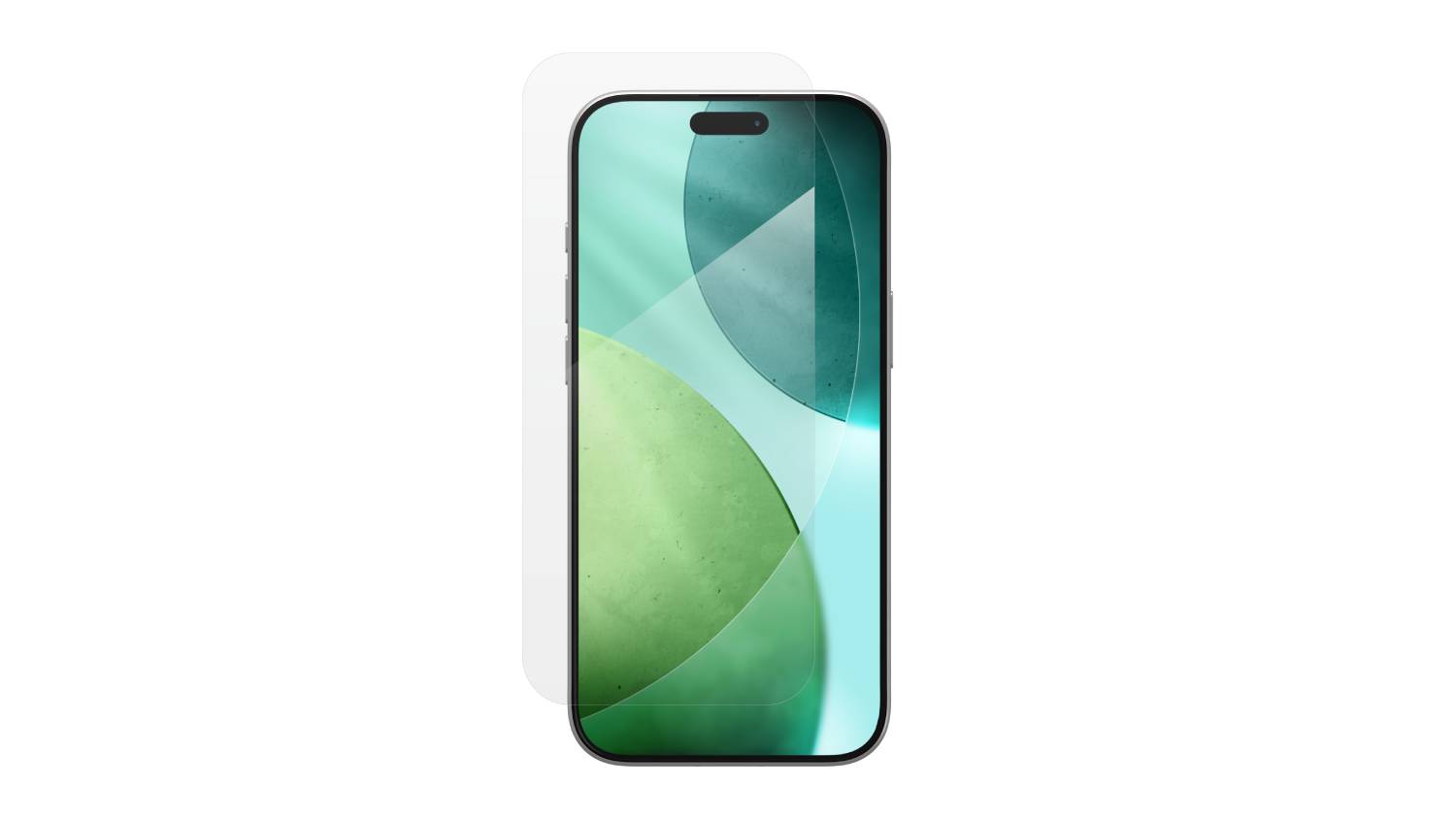 Smartphone with a fully applied screen protector, showing a vibrant shades of green  wallpaper
