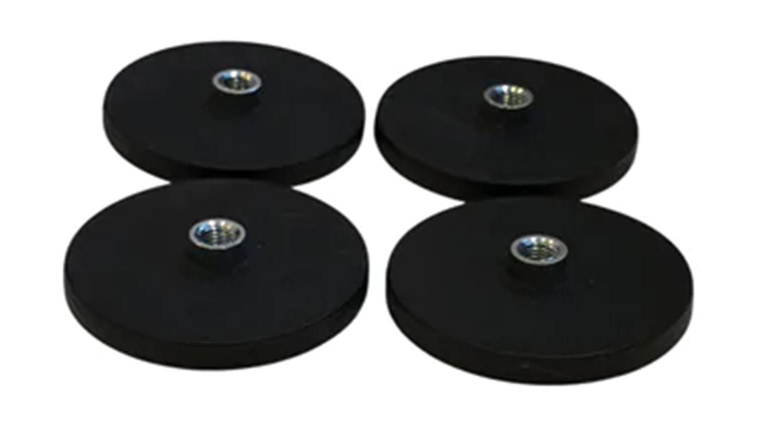 Four black threaded magnets with central metal inserts