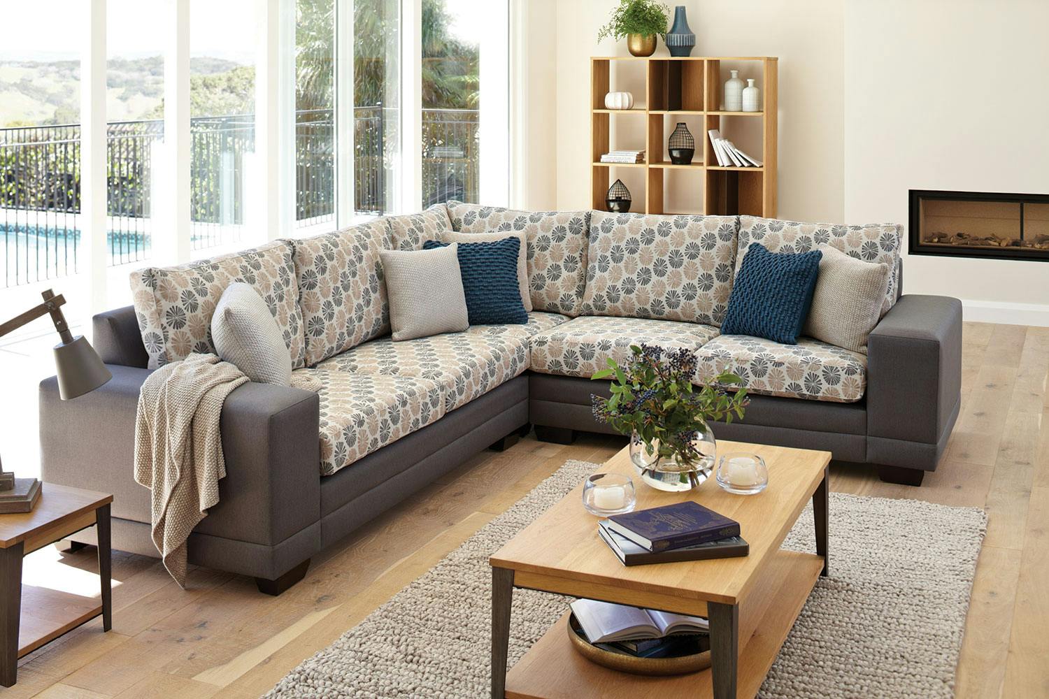 Martini Corner Fabric Lounge Suite with Chaise by Furniture Haven