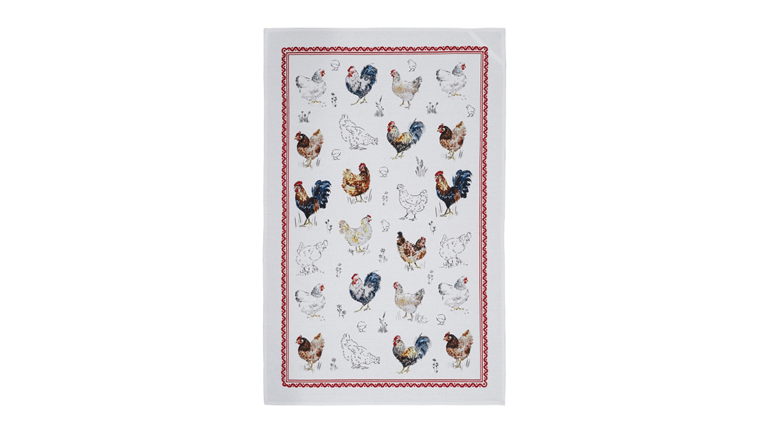 An Ulster Weavers cotton tea towel with a farmhouse pattern