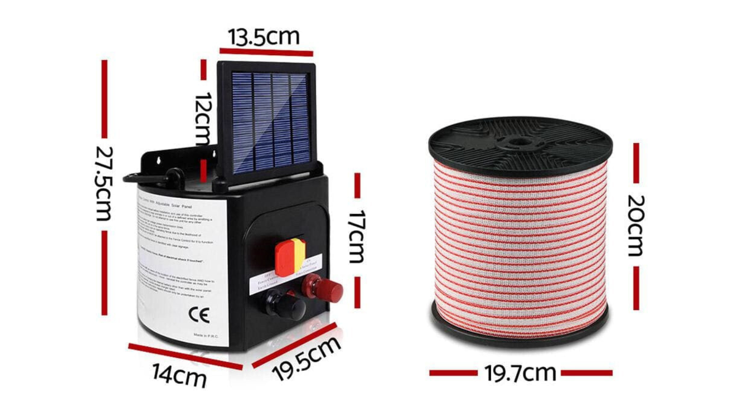 Giantz Solar-Powered 5km Electric Fence Energizer - 400m Roll