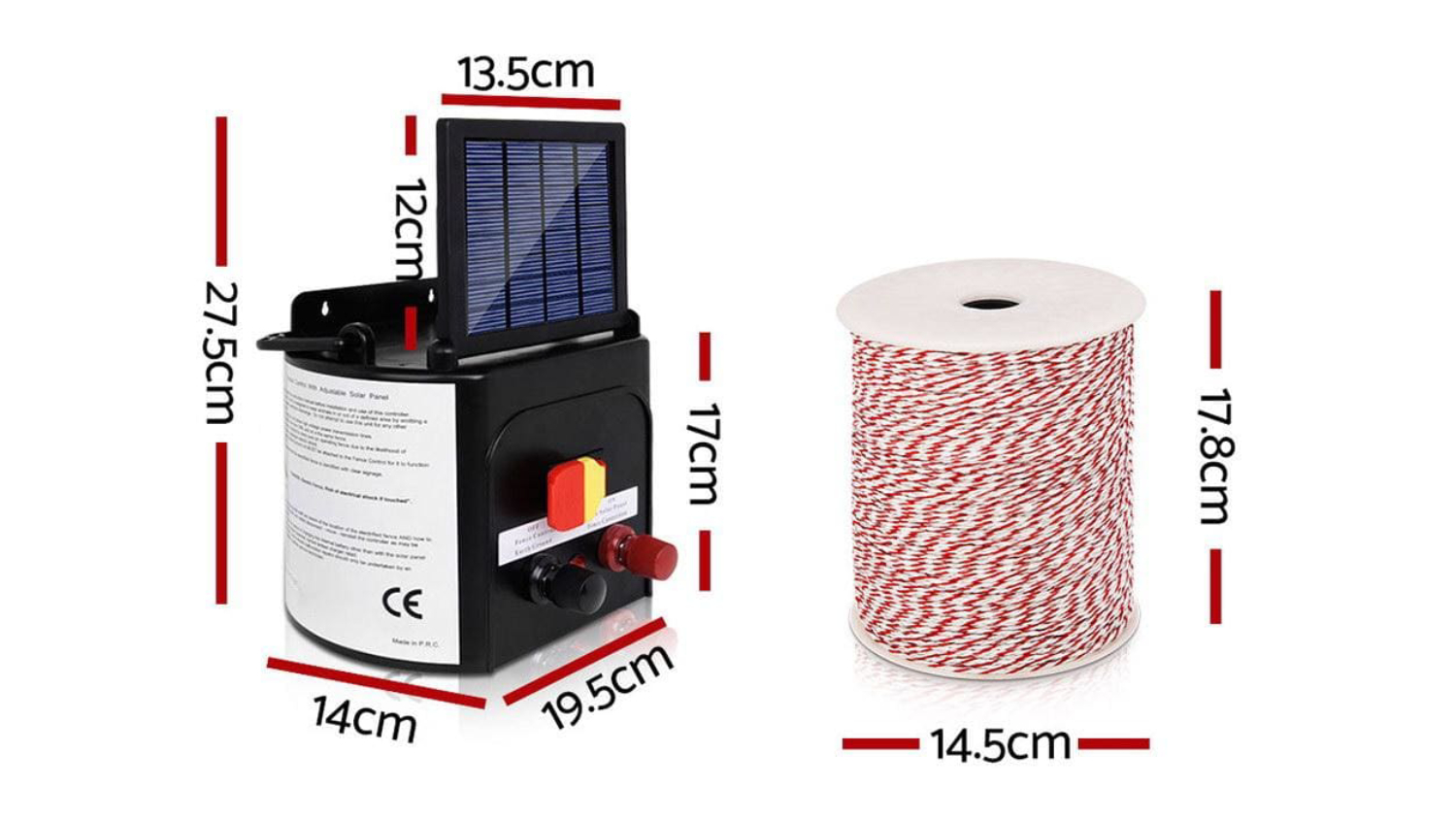 Giantz Solar-Powered 3km Electric Fence Energizer - 500m Roll