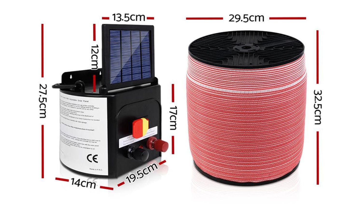 Giantz Solar-Powered 3km Electric Fence Energizer - 2000m Roll