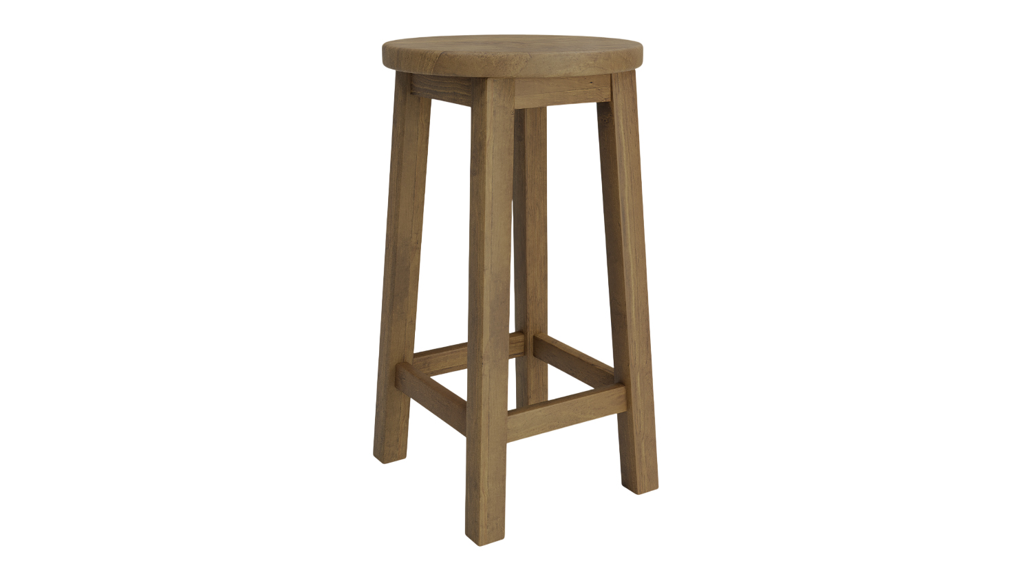 Crate wood bar stool with a round solid wood seat