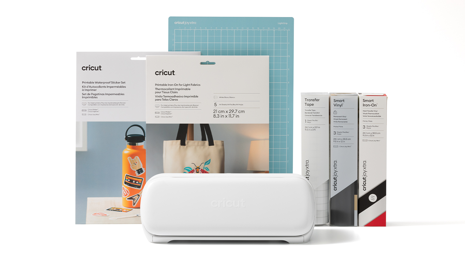 White Cricut Joy Xtra Cutting Machine shown from the front with its lid closed