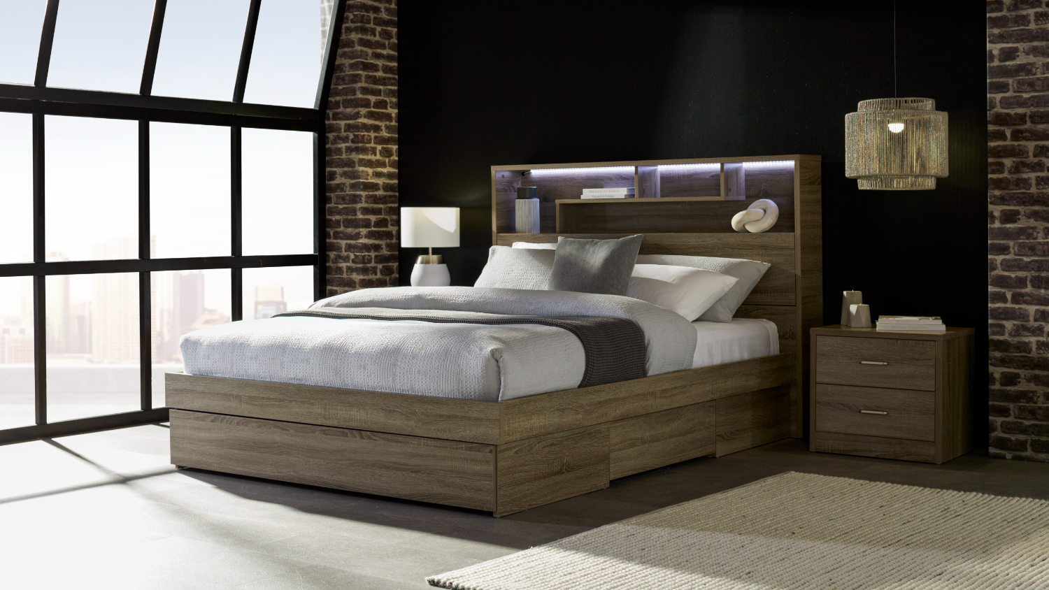 A Dream medium queen mattress with an edge queen bed frame and a 3 drawer base