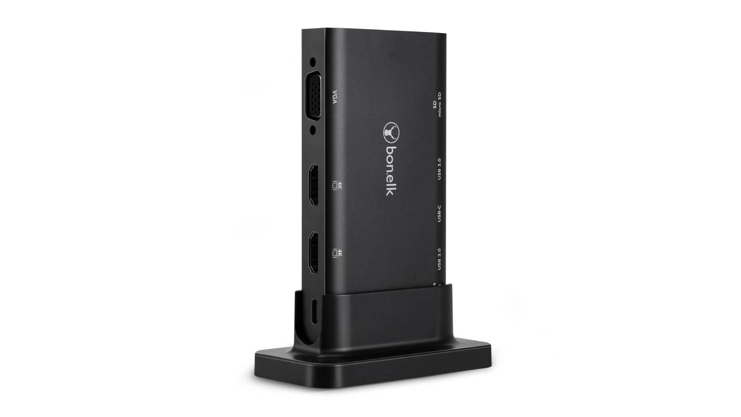 A black Bon.Elk Long-Life USB-C to 9-in-1 Multiport Desktop Hub