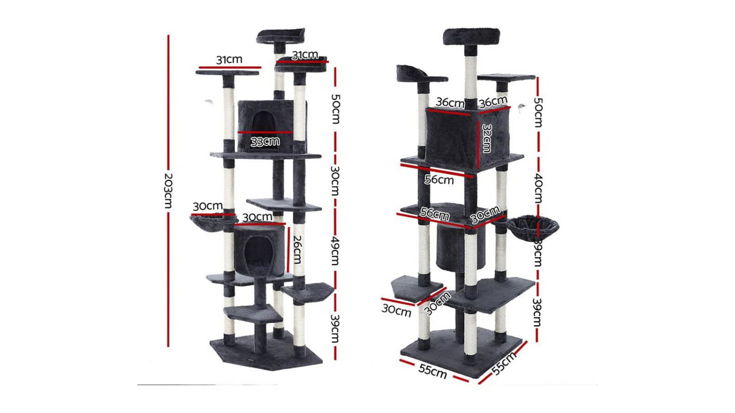 I.Pet Giant 203cm Scratching Tower - Grey