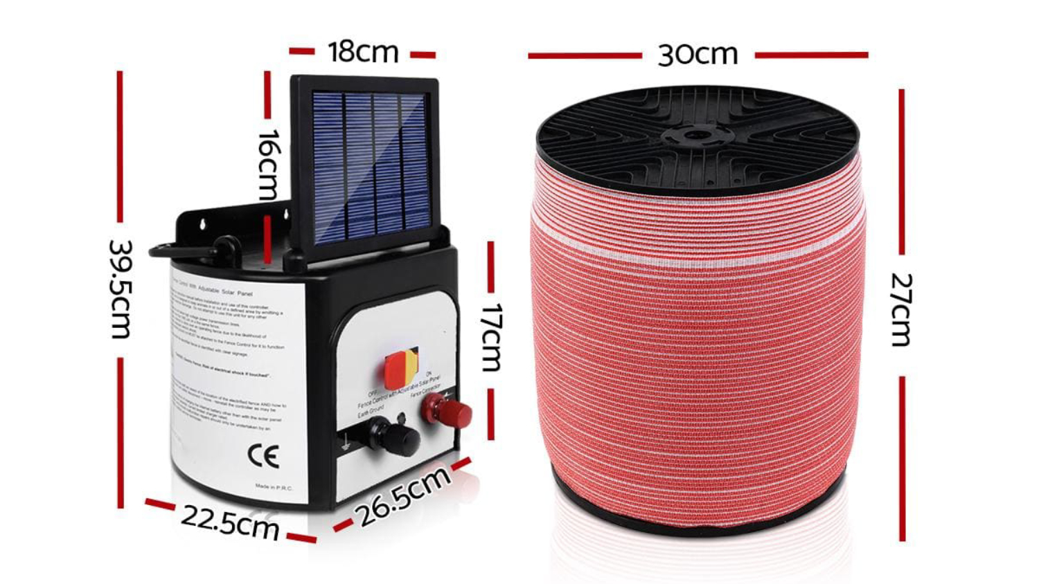 Giantz Solar-Powered 8km Electric Fence Energizer - 1200m Roll