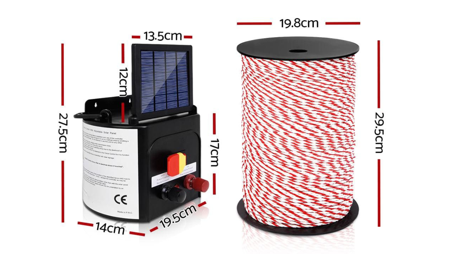 Giantz Solar-Powered 5km Electric Fence Energizer - 500m Roll