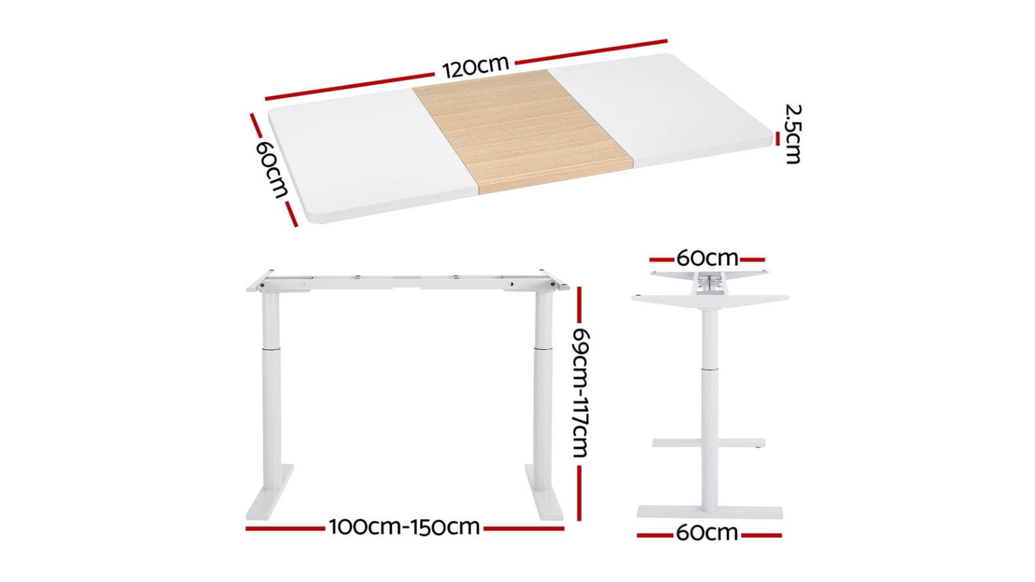 Artiss Adjustable Motorised Two-Tone Standing Desk 120 x 69-117cm - Natural Wood/White