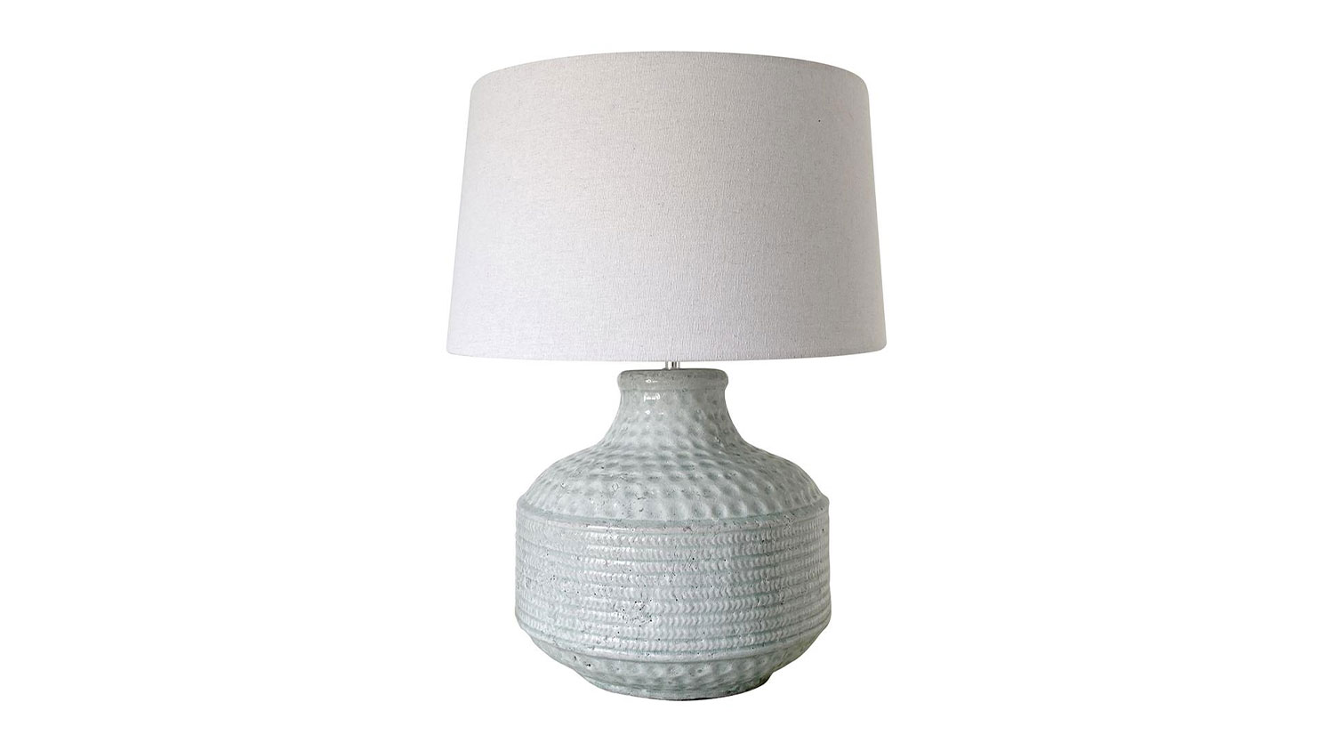Sereia 58cm Sea Green Ceramic Table Lamp, textured ceramic base with classic white linen shade, modern and traditional.