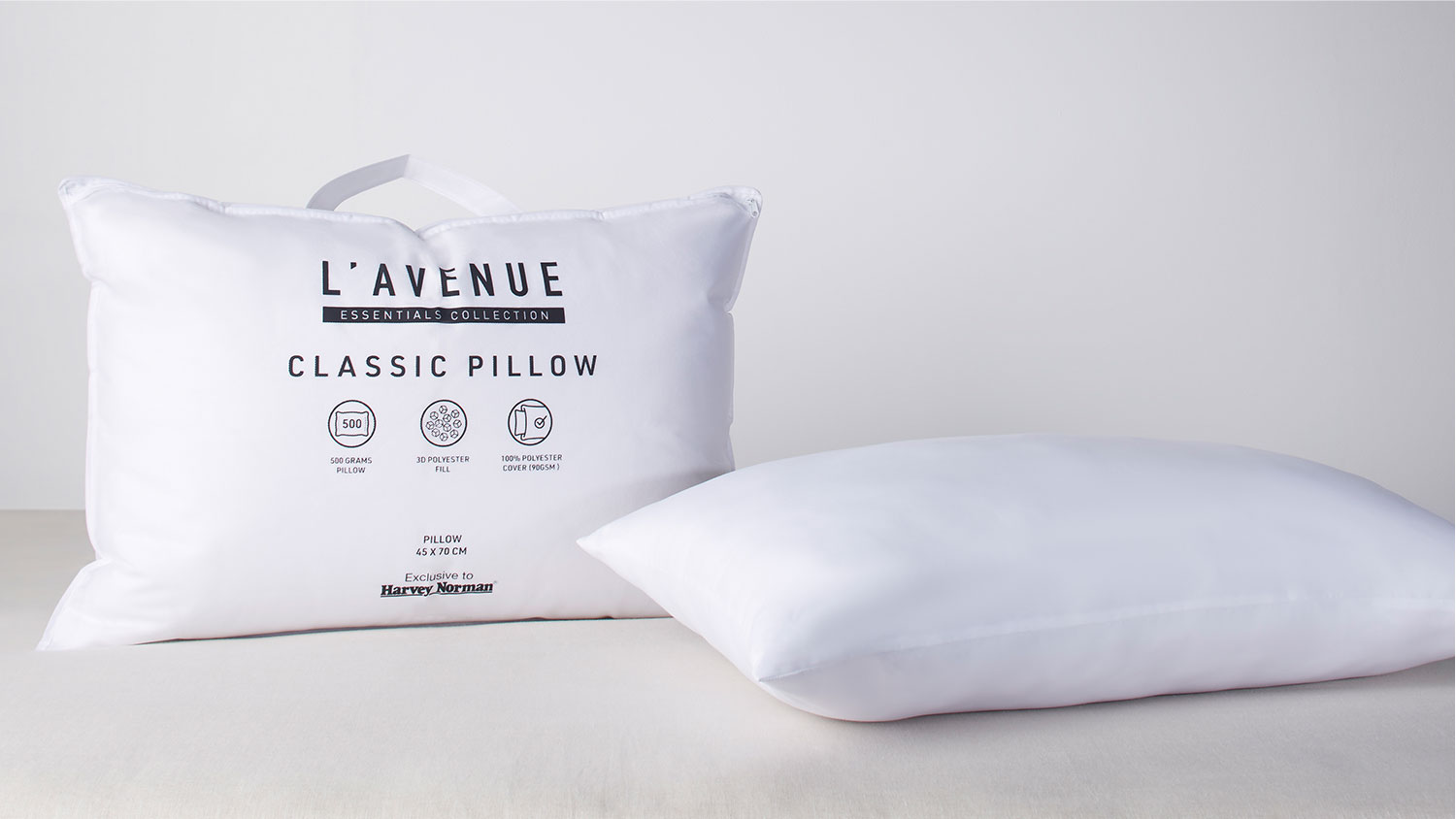Classic Soft Pillow by L'Avenue: everyday comfort with soft microfibre fill and smooth fabric cover.