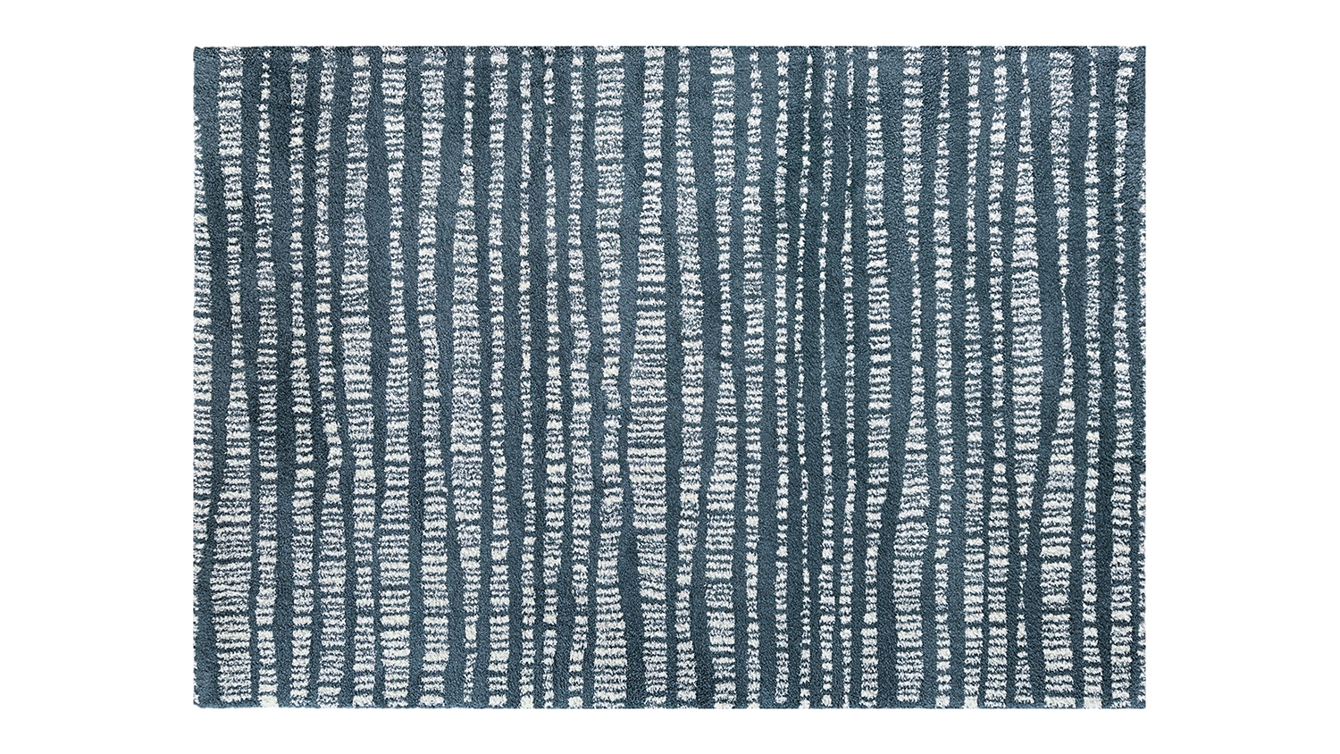 Rectangular blue and white striped patterned rug.