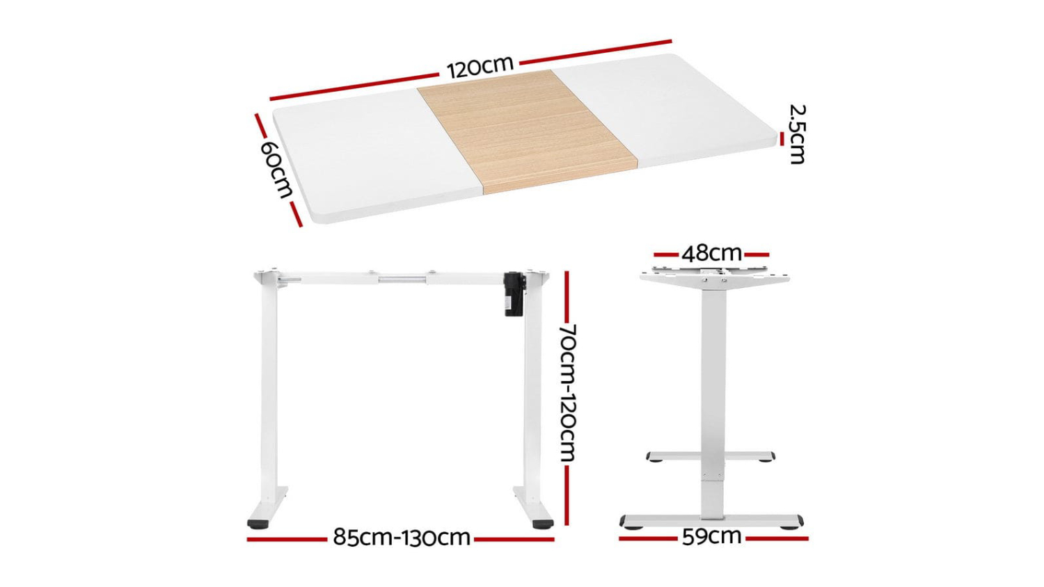 Artiss Adjustable Motorised Two-Tone Standing Desk 120 x 70-120cm - Pine Wood/White