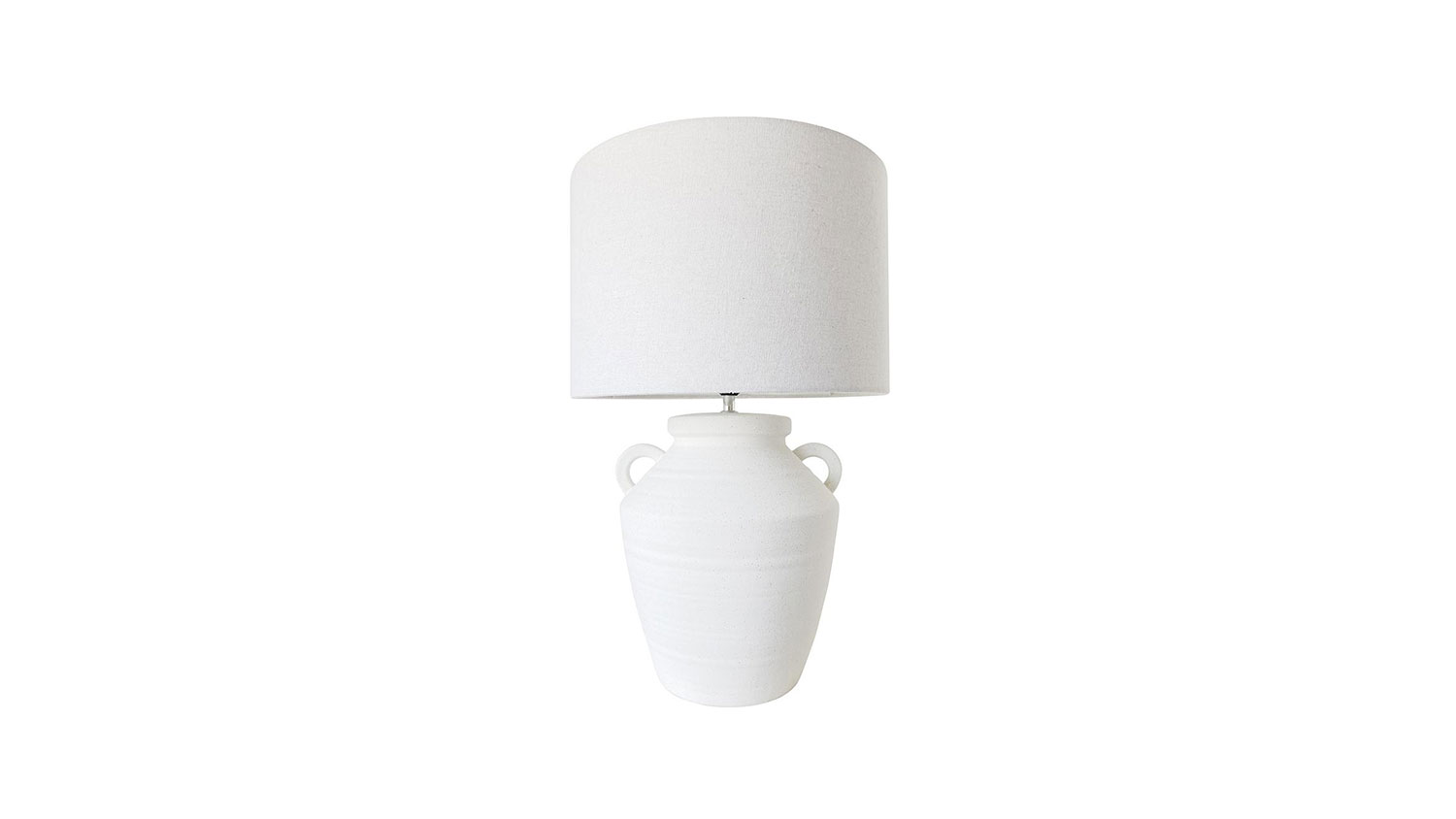 Wren 60cm Ivory Ceramic Table Lamp, classic urn-shaped white base with soft ivory linen drum shade.