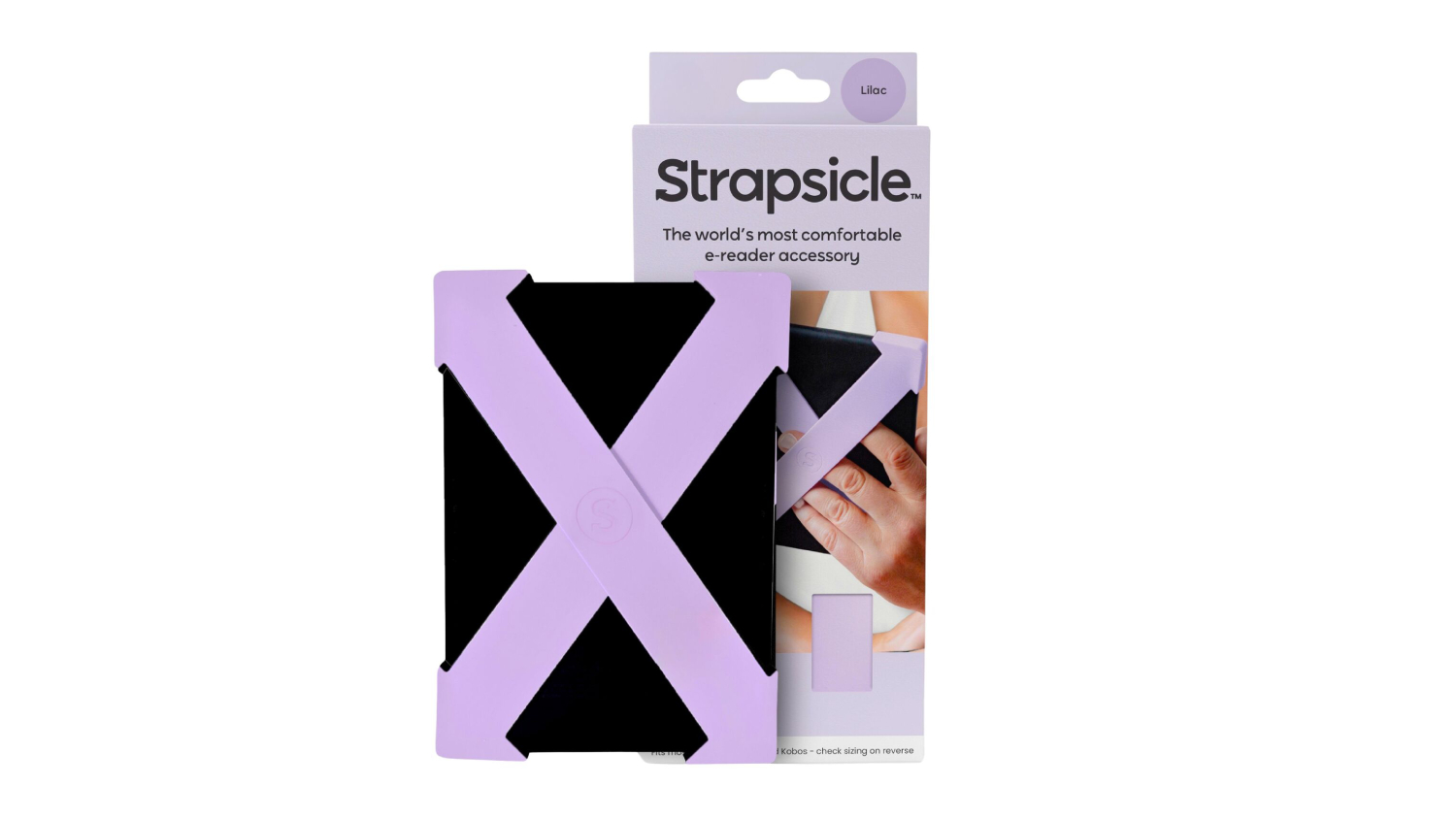 A strapsicle e-reader accessory and its packaging