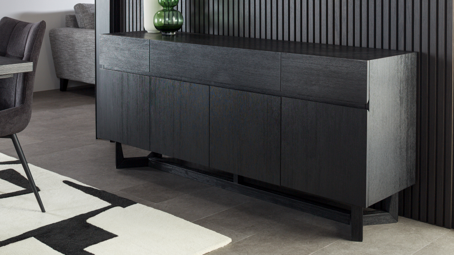 A side-angle view of the buffet table