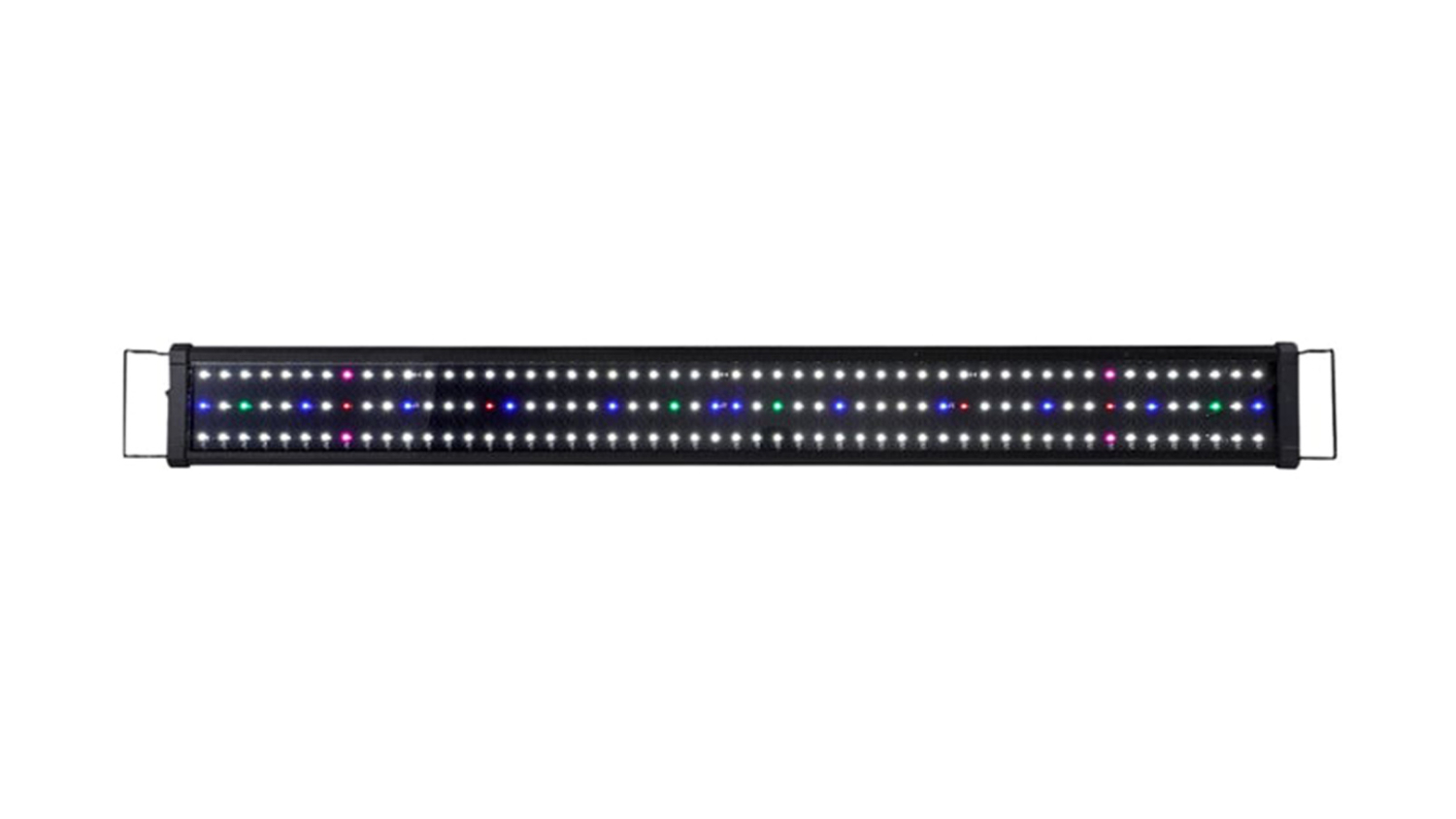 A front view of an aquarium LED light bar with multiple colour lamp beads