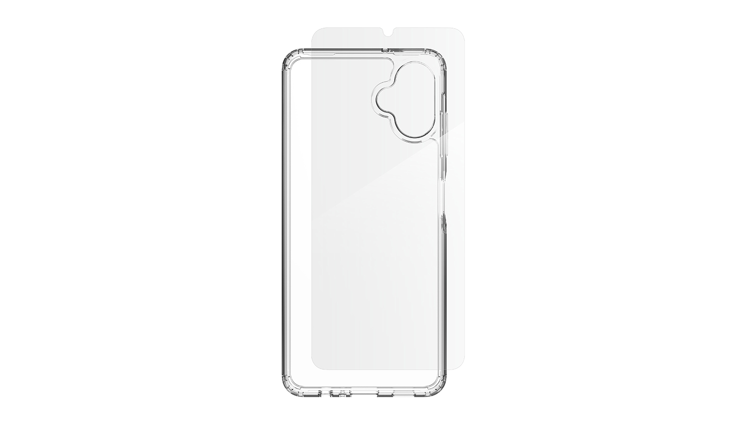 Front view of the Zagg Clear Case with a screen protector behind