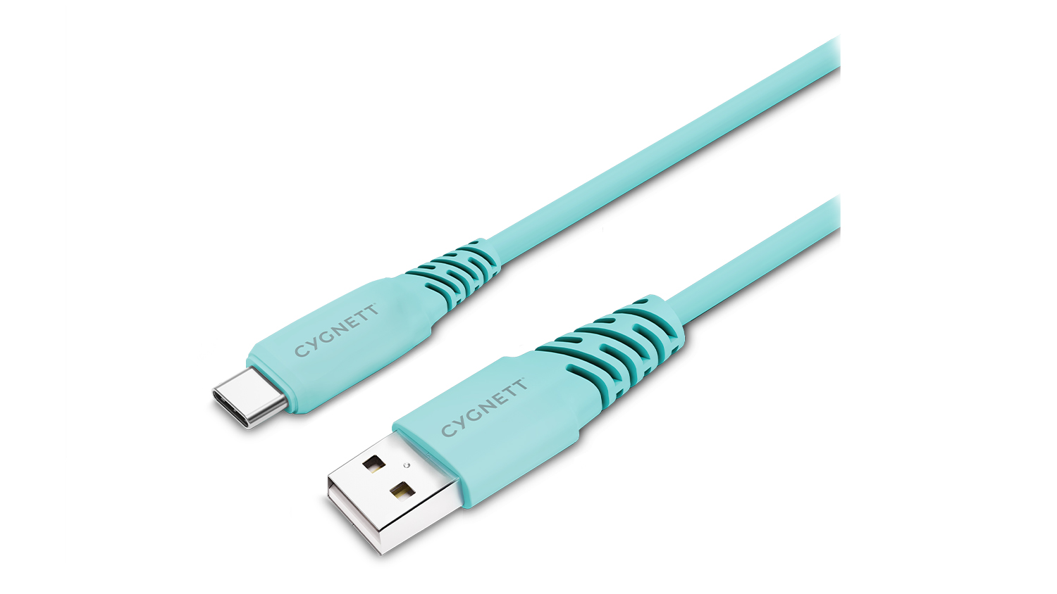 A Cygnett PowerSync USB-C to USB-A cable in mint colour