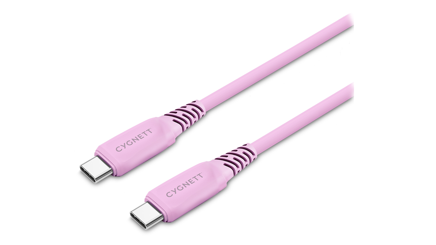 A Cygnett PowerSync USB-C to USB-C cable in lilac colour