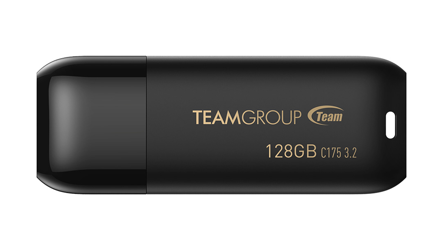 A black Team Group C175 USB 3.2 Flash Drive with a rounded body