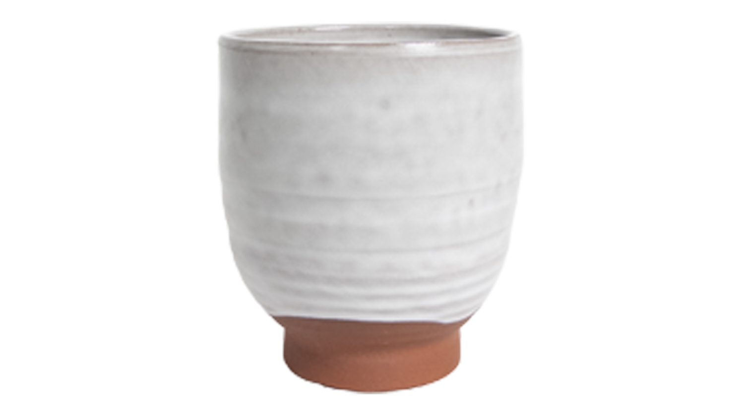 White ceramic planter with a brown base and minimalist design