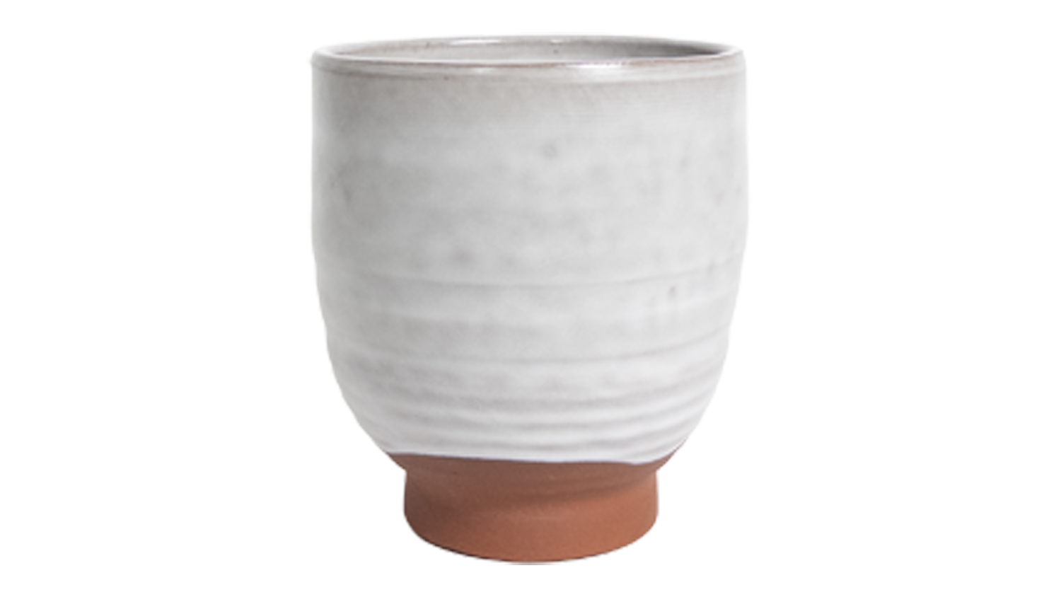 White ceramic planter with a brown base and minimalist design