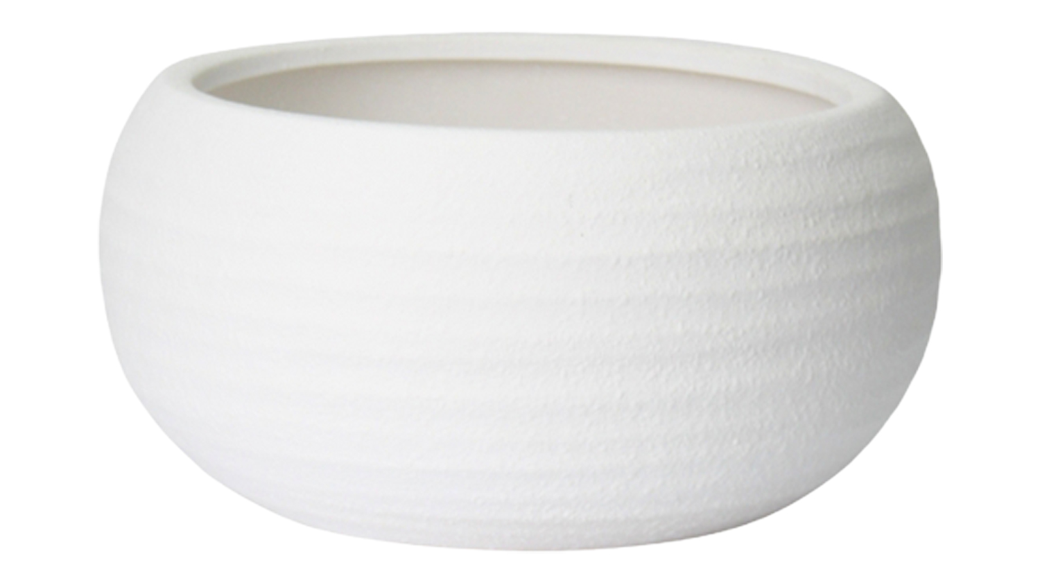 A large white terracotta bowl planter with a smooth, matte finish and wide open top