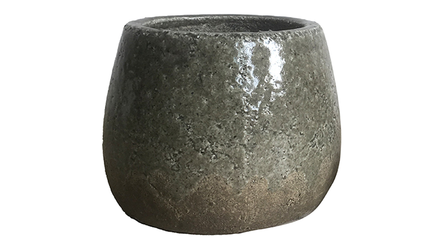 A medium-sized glazed stoneware planter with a rounded body